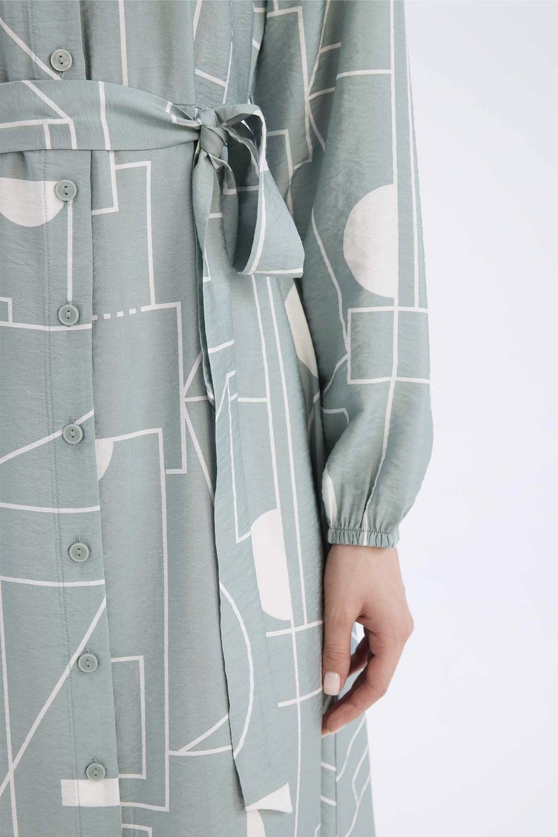 ديفاكتو فستان ميدي كم طويل بياقة قميص وحزام - Image 4